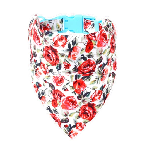 Mile High Life | Girl Dog Collars | Cute Bandana Collar | Soft Poly Cotton Fabric Collars for Medium Dogs | Flower & Fruit Pattern (Red Rose, Collar & Bandana-M)