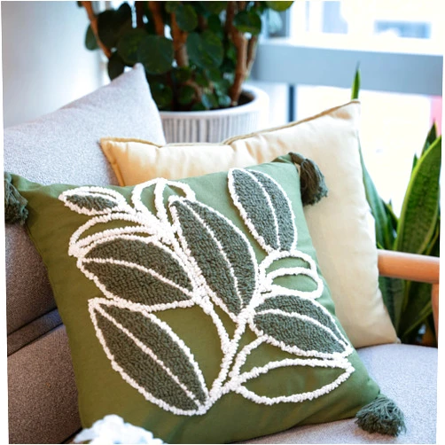 Generic Homie Living Floral Big Leaves Cotton Boho Throw Pillow Covers Set, Decorative Embroidered Throw Pillowcases Set with Tassels, for Couch Sofabed, Living Room, Bedroom, Set of 2, 18x18 Inch