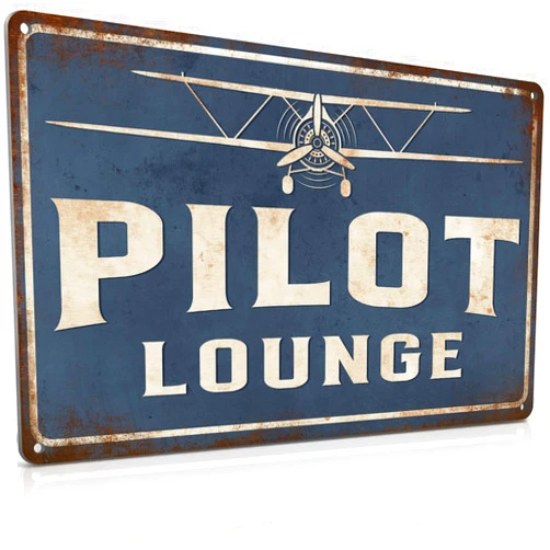 Wallors Pilot Lounge Sign Airplane Wall Decor Aviation Decor Aviation Gifts Airplane Party Decorations Funny Boys Room Nursery Garage Man Cave Tin Signs Vintage Metal 12x8 Inch