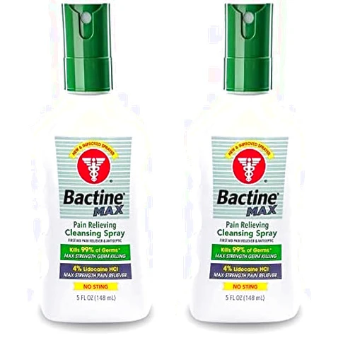 Bactine MAX First Aid Spray - Pain Relief Cleansing Spray with 4% Lidocaine - Numbing Lidocaine Spray Kills 99.9% of Germs - Pain + Itch Relief for Minor Cuts & Scrapes, Burns & Bug Bites - 5 oz
