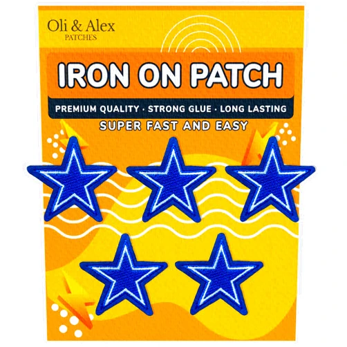 Oli and Alex Iron On Patches - Extra Strong Glue Blue Star Patch 5 pcs Iron On Patch Embroidered Applique Star A-1…