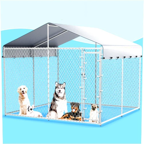 Kicari Large Outdoor Dog Kennel with Waterproof Cover,Heavy Duty Dog Cage with Secure Lock,Dog Pen Run,Galvanized Chain Link Dog Crate Metal Dog Pen Enclosure House for Farm(10'Lx10'Wx6.56'H)