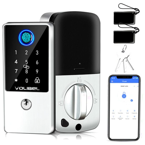 VOLIBeL Smart Lock, 7-in-1 Keyless Entry Door Lock, Fingerprint Door Lock with Remote & Voice Control, Auto Lock, Electronic Door Lock with Code, Biometric Smart Door Lock for Front Door