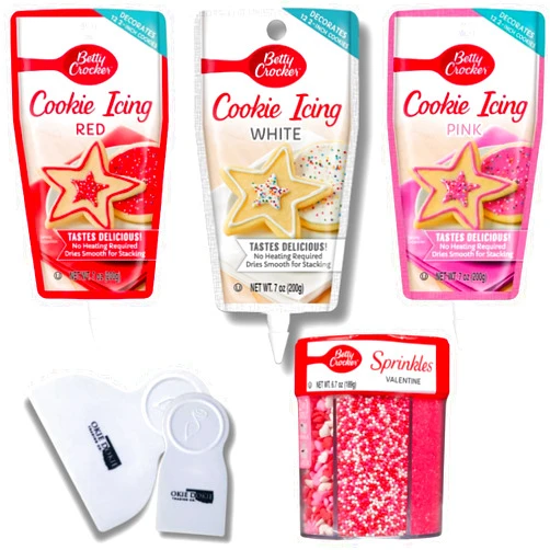Okie Dokie Trading Co. Seasonal Cookie Decorating Icing Bundle with icing, sprinkles, and decor plus bonus icing smoother and scraper (Valentine's, Deluxe Bundle)
