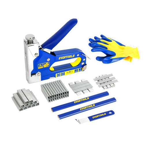 Evertools 4-in-1 Heavy Duty Staple Gun Kit with 6,000 Staples, Adjustable Power and Jam-Free Design, Includes Staple Remover and Gloves for Upholstery, Furniture, Carpentry, Decoration and DIY