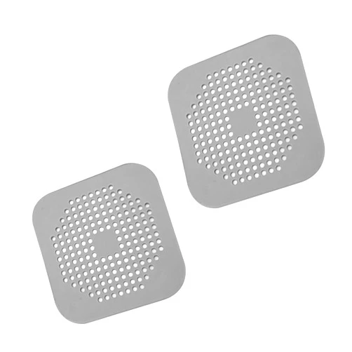SHURIN Square Drain Cover for Shower 5.7-inch TPR Drain Hair Catcher Flat Silicone Plug for Bathroom and Kitchen Filter Shower Drain Protection Flat Strainer Stopper with Suction Cups 2 Pack (Grey)