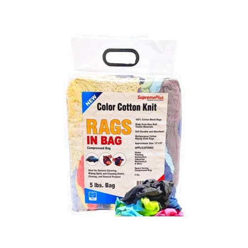 SupremePlus Premium Color Knit Rags - Shop Bulk Cleaning T-Shirt Rag in Bag, 100 Percent Cotton Low Lint Cloth for Auto, Mechanic, Garage, Paint, Utility, Polishing & Finishing (5 lbs. Bag)