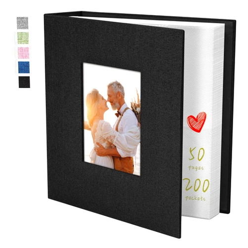 Yopih Photo Album 4x6 200 Pockets Photo Albums with Linen Cover Picture Albums for Family, Wedding, Baby, Photo Book Holds Vertical Pictures Black