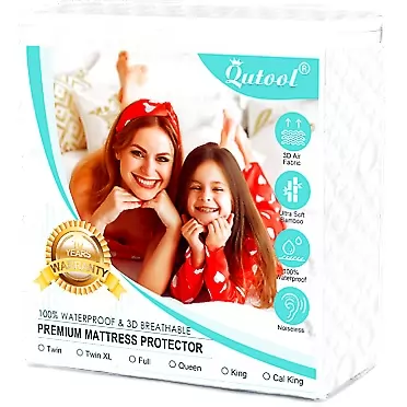 Qutool Bamboo Mattress Protector King Size Mattress Pad Cover Waterproof Cooling Mattress Protector Bed Mattress Cover Fitted 8