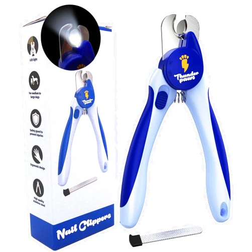 Thunderpaws LED Dog Nail Clippers with Light, Trimmers with Protective Guard, Quick Sensor, Safety Lock and Nail File - Suitable for Large and Small Dogs & Cats (Blue, LED)