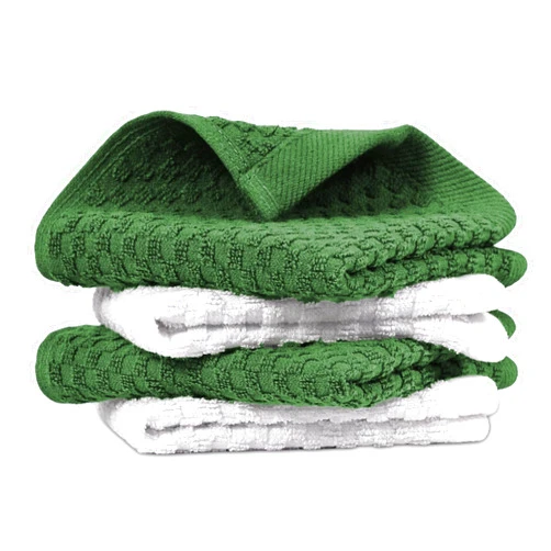 Infinitee Xclusives Premium Dish Cloth 100% Cotton 12 x 12 Inches |Pack of 4|-Ultra Soft Tea Towels-Highly Absorbent Kitchen Rags-Terry Dishcloth for Kitchen and Household Cleaning |Sturdy Green|