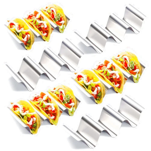 SeewtLice Taco Holder 6 Packs - Health Material Stainless Steel Taco Holders set of 6, Oven & Dishwasher & Grill Safe Taco Shell Tray, Each Metal Taco Stands for 3 Tacos, Stylish Taco Rack with Handles