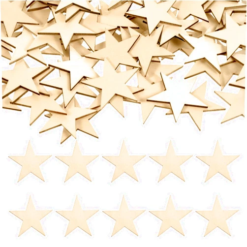 Psyqtsuary 100 PCS 2 Inch Wood Stars Cutouts, Unfinished Wooden Stars Ornaments, Cutout Blank Wood Pieces Star for DIY Crafts Christmas Wedding Party Wooden Flags Making Table Scatter Decoration