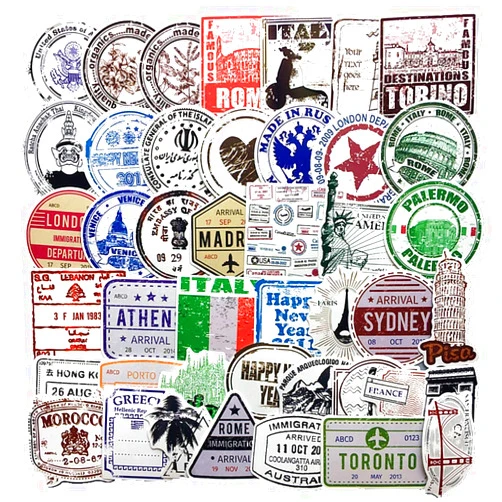 DuftGu Vintage Travel Postmark Sticker Pack of 60 Stickers Suitcase Stickers for Laptops Water Bottles Luggage
