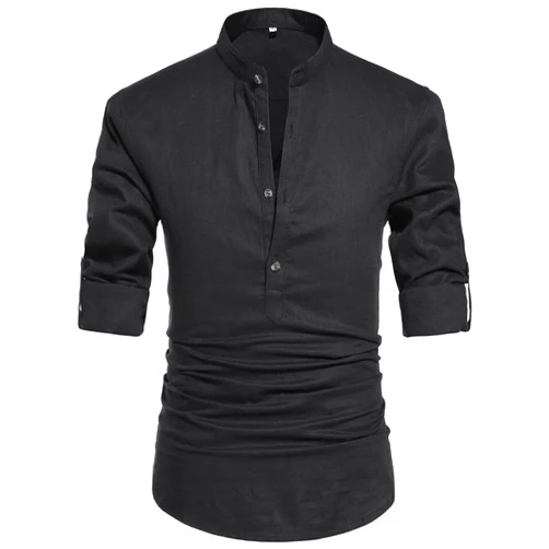 NITAGUT Men Henley Neck Long Sleeve Daily Look Linen Shirts
