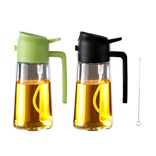 CXINYI Oil Dispenser for Kitchen - 16oz / 470ml Olive Oil Bottle - 2 in 1 Olive Oil Dispenser & Oil Sprayer with Brush - Oil Sprayer for Cooking, Salad, Barbecue 2Pcs Black&Green