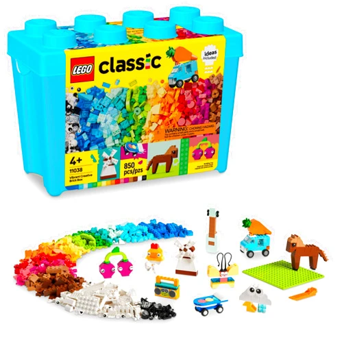 LEGO Classic Vibrant Creative Brick Box, Arts & Crafts Sensory Toy for Kids, Creative Building Set with a Unicorn, Skateboard, Guitar, Plane & More, Birthday Gift for 4 Year Old Girls and Boys, 11038