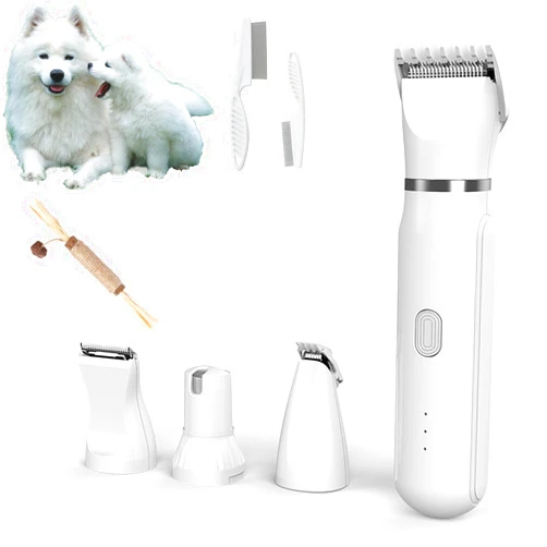 EZGHAR Petstyle Pro 4 Different Blades, Lettuce Pets Grooming Set, Pet Style Pro 4 Different Blades, Dog Grooming Kit, 4 in 1 Cordless Electric Trimmer, Low Noise USB Rechargeable (White)