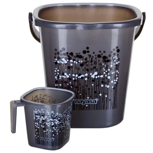 Nayasa Square 2 Pieces Plastic Bathroom Set (Bucket: 25L, Mug: 1.5L, Black)