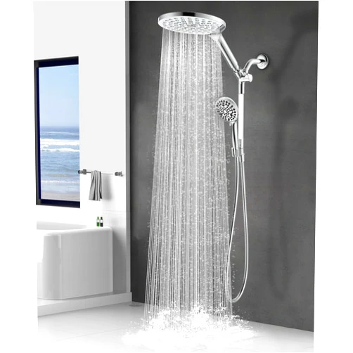 MakeFit Dual Handheld Shower Head Combo, 2-in-1 Rain Shower Heads System 8 Inch Rainfall Shower Head and 10 Modes High Pressure Hand Held Showerhead with Built-in Power Wash
