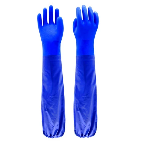 PinkSally Long Waterproof PVC Gloves with Cotton lining Fishing Resistant Garden Gloves
