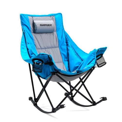 Swonder Oversized Rocking Camping Chair with Innovative 2-in-1 Removable Seat Cushion for All Seasons, Fully Padded Folding Outdoor Chair with Headrest and Carry Bag
