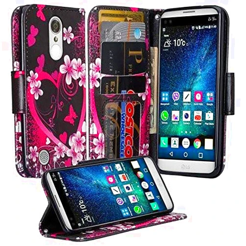 Galaxy Wireless [GW USA] Cute Wallet Case [Kickstand] for Girls Women Compatible for LG Rebel 3 LTE (L157BL) Case, LG Aristo 2/Aristo 2 Plus Case (X210),LG Tribute Dynasty (SP200), LG K8 2018 Case - Hot Pink Heart