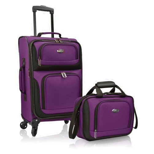 U.S. Traveler Rugged Fabric Expandable Carry-on Luggage Set, Purple, 4 Wheel