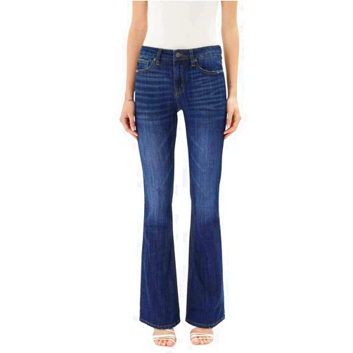 Kan Can Women's Mid Rise Flare Hem Jeans