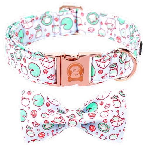 MR.CHUBBYFACE MR. CHUBBYFACE Frog Lotus Leaf Dog Collar with Bow Cute Brown Dog Collar Bowtie Spring Girl Boy Dog Collar for Small Medieum Large Dogs XS