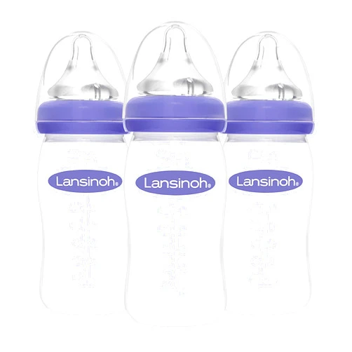 Lansinoh Baby Bottles for Breastfeeding Babies, 8 Ounces, 3 count 3 Count (Pack of 1) Clear