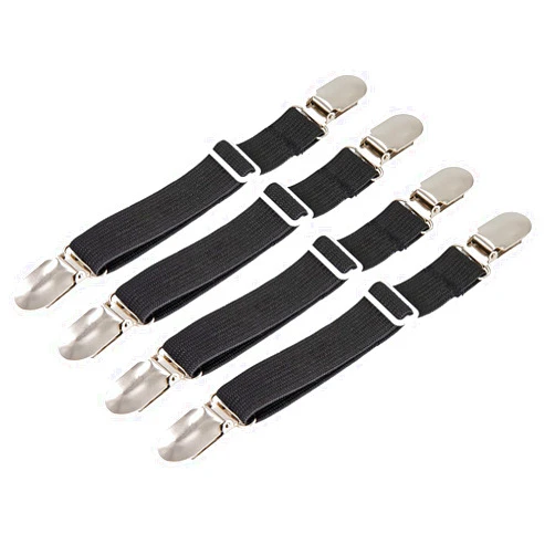 BetyBedy 4Pcs Adjustable Bed Sheet Fasteners Suspenders, Elastic Sheet Band Straps Clips, Cover Grippers Suspenders Holder for Mattress Pad Cover, Sofa Cushion (Black)