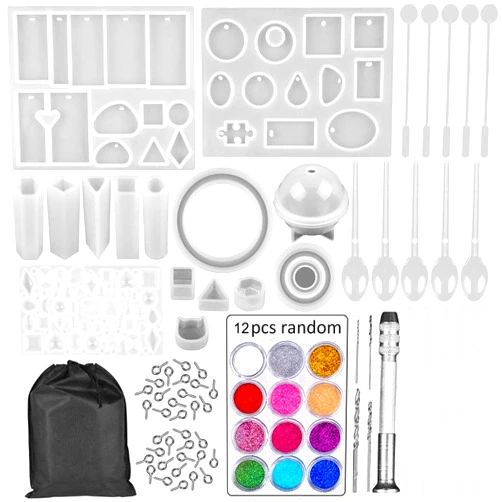 Emfure 94pcs Resin Molds Set for Jewelry Making Silicone Molds Starter Kit - Create Stunning DIY Epoxy Jewelry
