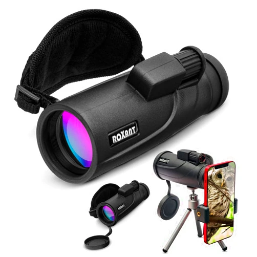 Roxant Falcon Monocular Telescope for Smartphone - 10x42 High Definition BAK4 Prism Focusing Scope - Monoculars for Adults - includes Monocular, Phone Adapter, Mini Tripod, Case & Lens Cap