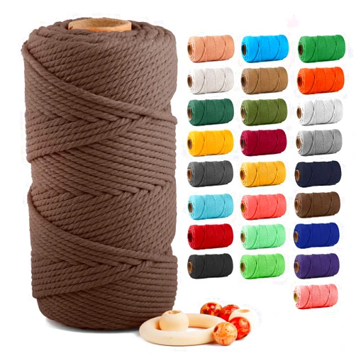 ZUEXT Macrame Cotton Cord 5mm x 109 Yards, ZUEXT 100% Natural Handmade Colorful 4 Strands Twisted Braided Cotton Rope for Wall Hanging Plant Hangers Gift Wrapping Tapestry DIY Crafts(100m, Brown)