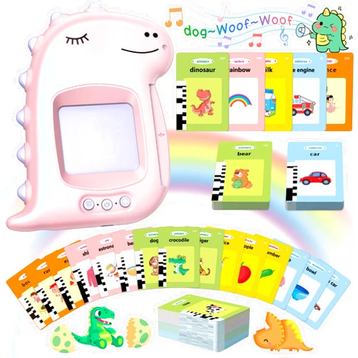 FLUESTON Toddler Toys Talking Flash Cards, Learning Toys for 1 2 3 4 5 Year Old Girls Boys, Kids Gifts Dinosaur Educational Montessori Pocket Speech Therapy 224 Sight Words Autism Sensory Toys