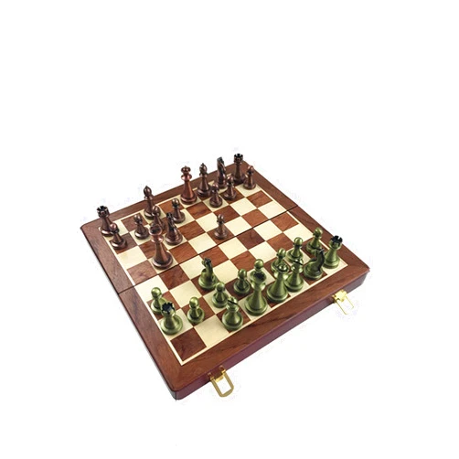 QINGAI Metal Glossy Golden and Silver Chess Pieces Wooden Folding Chess Board High Grade Professional Chess Games Set Gift