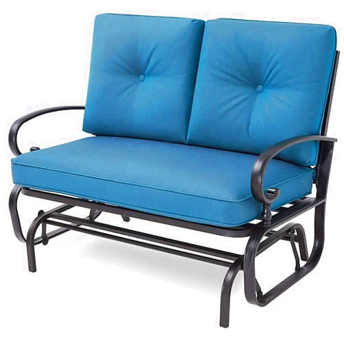 Omelaza Patio Bench, Porch Glider Outdoor Swing Glider Rocking Loveseat, Steel Frame Chair with Thick Cushion (Peacock Blue)