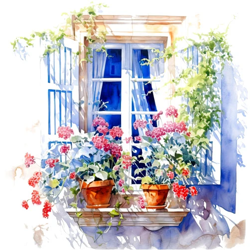 Ti-Flair Anniversary House Tiflair Mediterranean Windows Lunch Napkins 3 ply Pack of 20 Napkins Chateau Window, France, Villa Flowers, Table Decoration, also for Decoupage 33 x 33 cm
