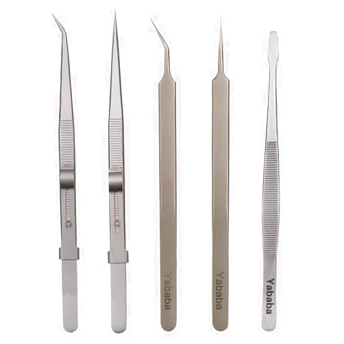 Yababa Tweezers, 5 Pcs Precision Tweezers Set, Anti-Static Stainless Steel Long Tweezers Kit for Electronics, Laboratory Work, Jewelry-Making, Craft, Soldering, Hobby, Watches, Car Machines Repair Etc