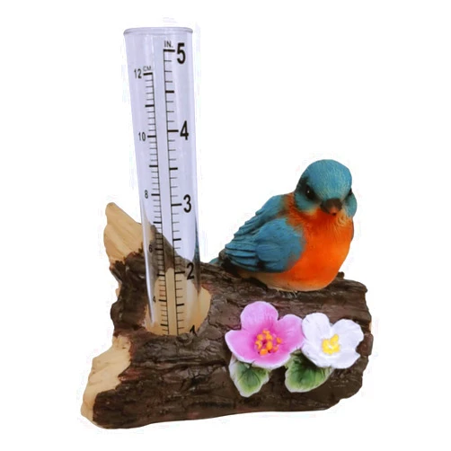 The Crabby Nook Small Rain Gauge Outdoor Garden Decor Guage for Deck or Yard Rain Water Catcher Gages Outdoors Bluebird (Blue Bird)