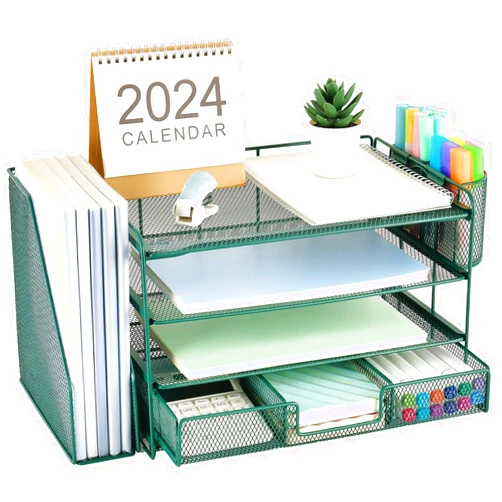 gianotter 4-Tier Desk Organizer with Drawers, File Holders, Letter Trays and Pen Holders - Workspace Accessories for Office Supplies (Green)