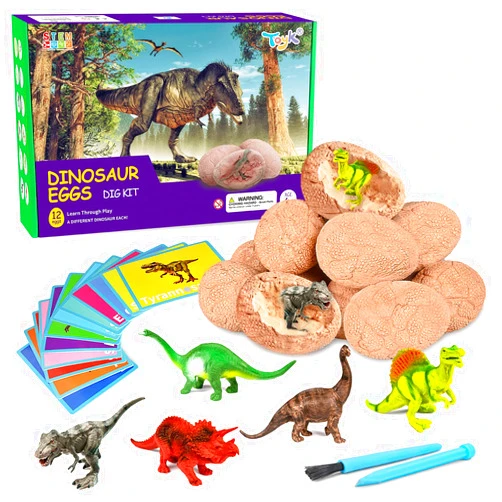 Toyk Dig Up Dinosaur Fossil Eggs, Break Open 12 Unique Eggs and Discover 12 Cute Dinosaurs, Easter Digging Toy for 3 4 5 6 7 8 9-12 Year Old Boys Archaeology Science STEM Gift