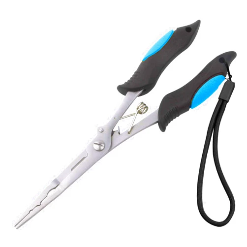 Caija-H Long Nose Fishing Pliers Stainless Steel Fish Hook Pliers Hook Remover Split Ring Pliers with Lanyard for Freshwater Saltwater