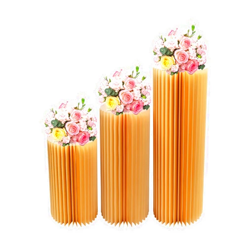 JAJADAH 3 Packs Foldable Paper Columns Display Pedestals Stands, Cylinder Flowers Stand, Columns Display for Wedding Engagement Birthday Party Decoration (60+80+100cm - Champagne)