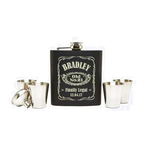 ENGRAVINGS ETC 21st Birthday Flask, Personalized Flask, Custom Engraved Hip Flask, Boyfriend Gift, Gift For Men, Birthday Gift, Stainless Steel - 6 oz
