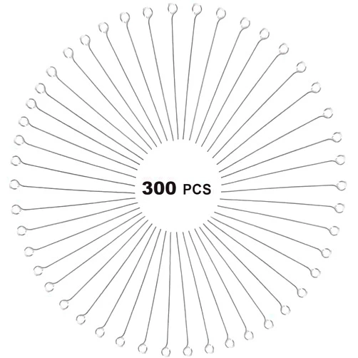 FARHTINANFX 300 Pcs 1.6 Inch 304 Stainless Steel Open Eye pins Headpins for Jewelry Necklace Making, (Silver)