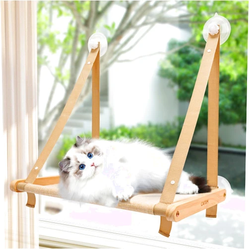 CATISM Cat Window Perch, Cat Hammock Window Seat, Cat Window Hammocks Bed for Indoor Cats, Large Cat Perch with Sturdy Screw Suction Cups for Large Cats & Kittens (Kaki)