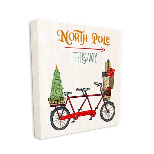 Stupell Industries North Pole Directional Red Christmas Tandem Bicycle Canvas Wall Art, 17 x 17, Tan