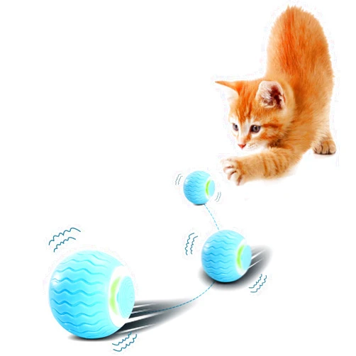 ICYAIR Interactive Cat Toy Balls, Automatic Smart Moving Cat Toy Self Play for Indoor Cats, Rechargeable Power Rolling Ball with LED Light for Kitty Kitten to Excercise Chase (Blue)